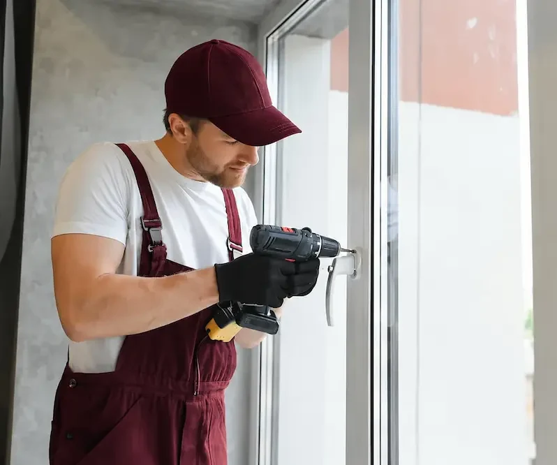Tecnico fabbro al lavoro su una porta d'ingresso a Roma